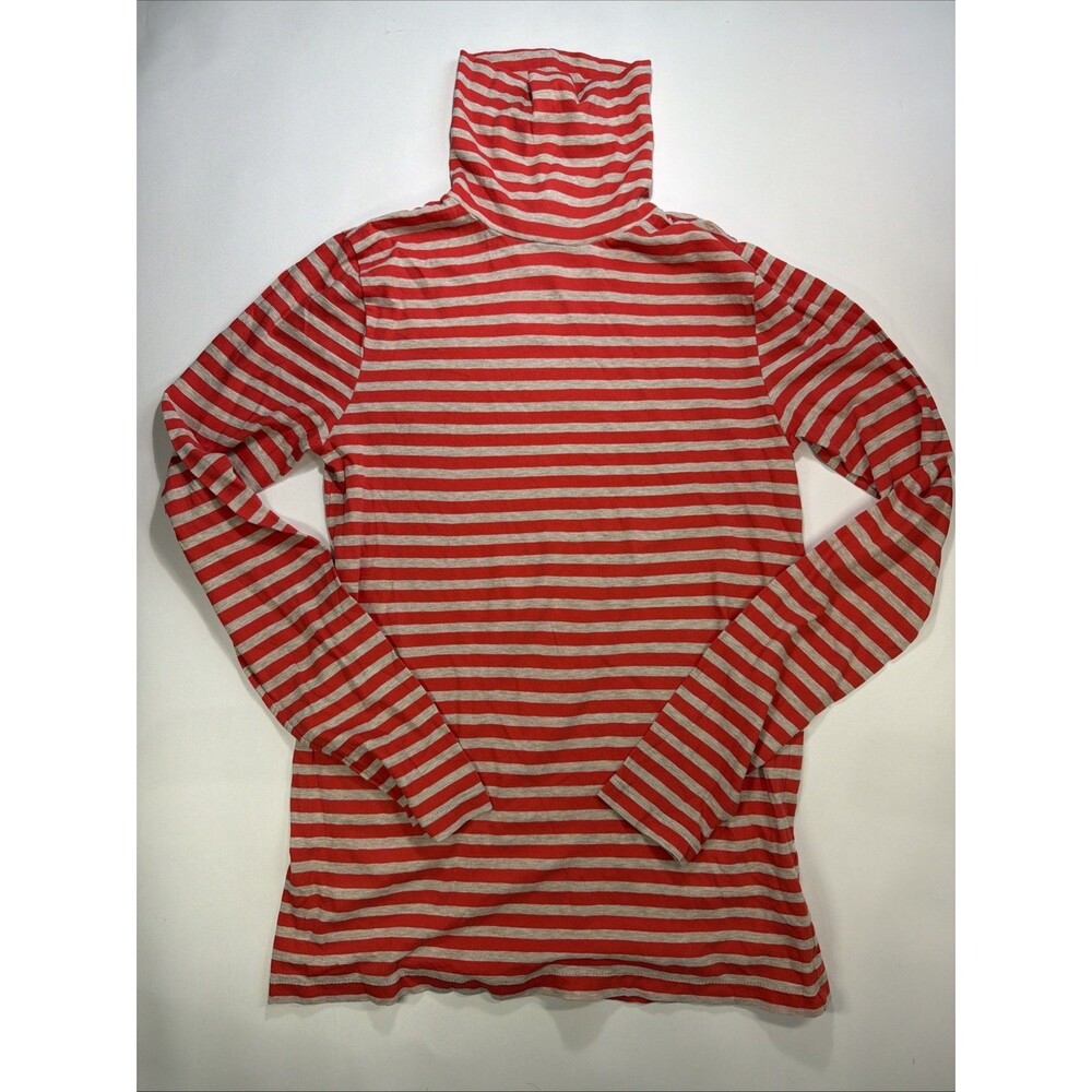 J.Crew Women’s Orange Stripe Cotton Tissue Tee Turtleneck Size Large